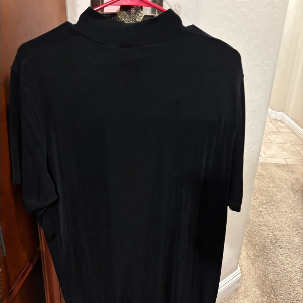 dressbarn Black metallic Short-Sleeve Mock Neck Womens Tee